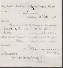 Document - COHN BROTHERS COLLECTION: 1892 NOTE PAPER FROM TRUSTEES, EXECUTORS AND AGENCY COMPANY TO COHN BROTHERS BREWERY