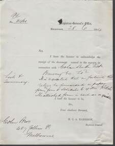 Document - COHN BROTHERS COLLECTION: 1894 REGISTRAR GENERAL OFFICE NOTE