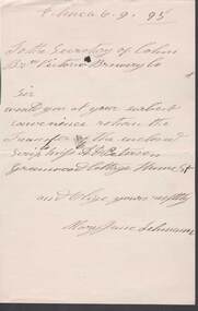 Document - COHN BROTHERS COLLECTION: 1895 HANDWRITTEN NOTE