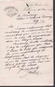 Document - COHN BROTHERS COLLECTION: 1895 HANDWRITTEN LETTER