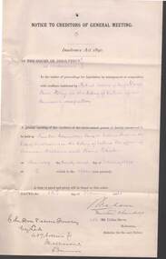 Financial record - COHN BROTHERS COLLECTION: 1894 NOTICE TO CREDITORS OF GENERAL MEETING