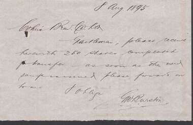Document - COHN BROTHERS COLLECTION: 1895 HANDWRITTEN NOTE