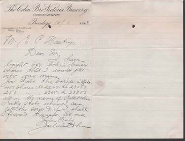 Document - COHN BROTHERS COLLECTION: 1893 LETTER