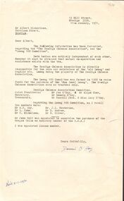 Document - CORRESPONDENCE: 'THE BENDIGO CHINESE ASSOCIATION' AND THE 'LOONG 100 COMMITTEE' (1971), 11/01/1971