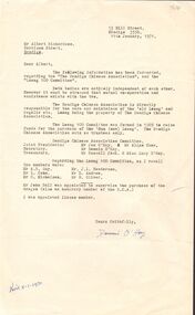 Document - CORRESPONDENCE: 'THE BENDIGO CHINESE ASSOCIATION' AND THE 'LOONG 100 COMMITTEE' (1971), 11/01/1971