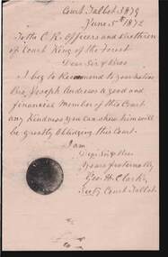 Document - ANCIENT ORDER OF FORESTERS NO. 3770 COLLECTION: CORRESPONDENCE