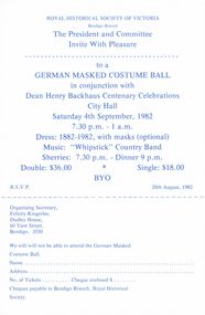 Document - DEAN HENRY BACKHAUS CENTENARY CELEBRATIONS, CITY HALL, 4 September 1982