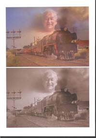 Photograph - RAILWAYS COLLECTION: STEAM ENGINE R711 WITH MAN'S FACE SUPERIMPOSED ABOVE THE TRAIN