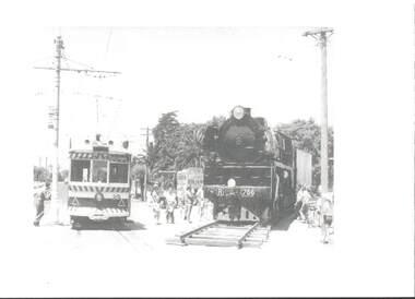 Photograph - RAILWAYS COLLECTION: OLD  R CLASS LOCOMOTIVE AND BIRNEY TRAM