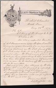 Document - ANCIENT ORDER OF FORESTERS NO. 3770 COLLECTION: CORRESPONDENCE