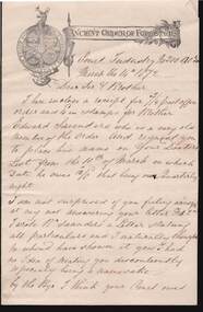 Document - ANCIENT ORDER OF FORESTERS NO. 3770 COLLECTION: CORRESPONDENCE