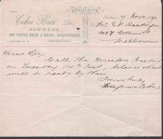 Document - COHN BROTHERS COLLECTION: 1893 LETTER