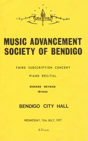 Document - RICHARD MEYRICK, BENDIGO CITY HALL, 13 July, 1977