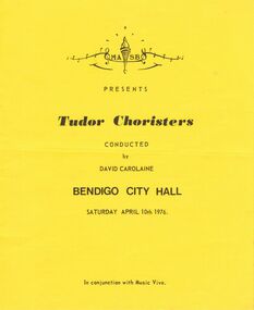 Document - TUDOR CHORISTERS, BENDIGO CITY HALL, 10 April 1976