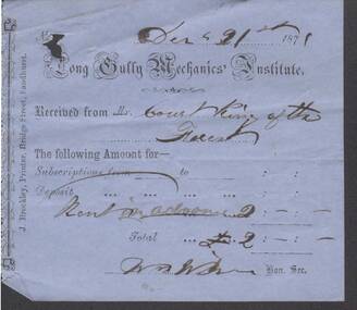 Document - ANCIENT ORDER OF FORESTERS NO. 3770 COLLECTION: RECEIPT