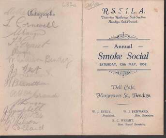 Book - RAILWAYS COLLECTION: VICTORIAN RAILWAYS SUB SECTION BENDIGO SUB BRANCH ANNUAL SMOKE SOCIAL