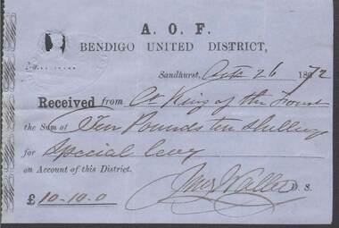 Document - ANCIENT ORDER OF FORESTERS NO. 3770 COLLECTION: RECEIPT