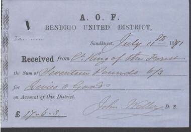 Document - ANCIENT ORDER OF FORESTERS NO. 3770 COLLECTION: RECEIPT