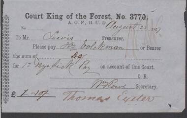 Document - ANCIENT ORDER OF FORESTERS NO. 3770 COLLECTION: TO PAY