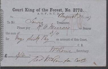 Document - ANCIENT ORDER OF FORESTERS NO. 3770 COLLECTION: TO PAY