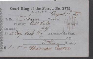 Document - ANCIENT ORDER OF FORESTERS NO. 3770 COLLECTION: TO PAY