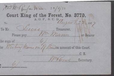 Document - ANCIENT ORDER OF FORESTERS NO. 3770 COLLECTION: TO PAY