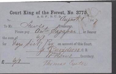 Document - ANCIENT ORDER OF FORESTERS NO. 3770 COLLECTION: TO PAY