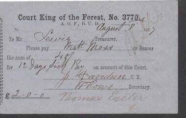 Document - ANCIENT ORDER OF FORESTERS NO. 3770 COLLECTION: TO PAY