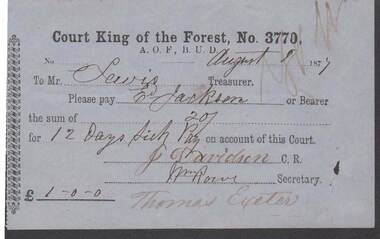 Document - ANCIENT ORDER OF FORESTERS NO. 3770 COLLECTION: TO PAY