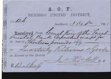 Document - ANCIENT ORDER OF FORESTERS BENDIGO UNITED DISTRICT: RECEIPT NO 126