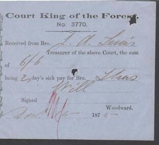 Document - ANCIENT ORDER OF FORESTERS NO. 3770 COLLECTION: RECEIPT