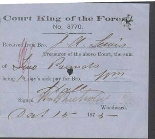 Document - ANCIENT ORDER OF FORESTERS NO. 3770 COLLECTION: RECEIPT