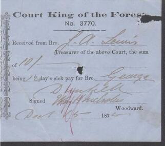 Document - ANCIENT ORDER OF FORESTERS NO. 3770 COLLECTION: RECEIPT