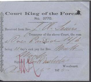 Document - ANCIENT ORDER OF FORESTERS NO. 3770 COLLECTION: RECEIPT