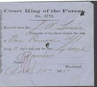 Document - ANCIENT ORDER OF FORESTERS NO. 3770 COLLECTION: RECEIPT