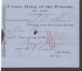 Document - ANCIENT ORDER OF FORESTERS NO. 3770 COLLECTION: RECEIPT