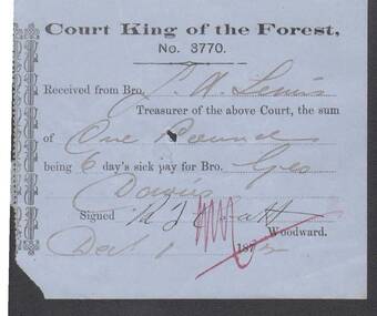 Document - ANCIENT ORDER OF FORESTERS NO. 3770 COLLECTION: RECEIPT