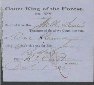 Document - ANCIENT ORDER OF FORESTERS NO. 3770 COLLECTION: RECEIPT