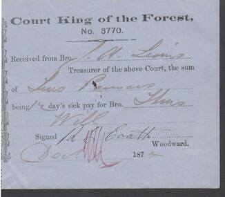 Document - ANCIENT ORDER OF FORESTERS NO. 3770 COLLECTION: RECEIPT