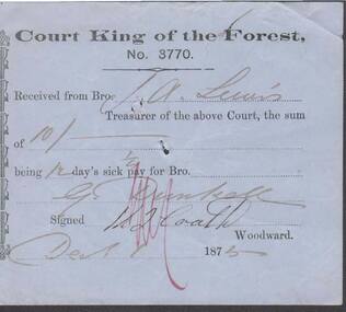 Document - ANCIENT ORDER OF FORESTERS NO. 3770 COLLECTION: RECEIPT