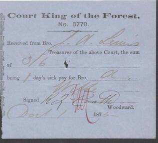 Document - ANCIENT ORDER OF FORESTERS NO. 3770 COLLECTION: RECEIPT