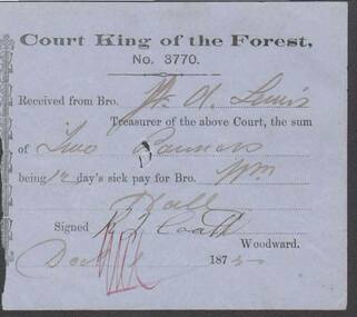 Document - ANCIENT ORDER OF FORESTERS NO. 3770 COLLECTION: RECEIPT