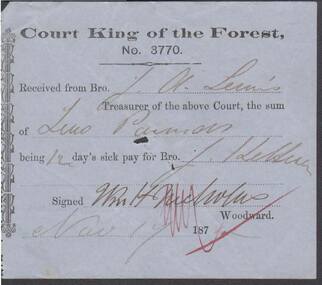Document - ANCIENT ORDER OF FORESTERS NO. 3770 COLLECTION: RECEIPT