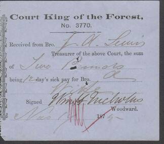 Document - ANCIENT ORDER OF FORESTERS NO. 3770 COLLECTION: RECEIPT