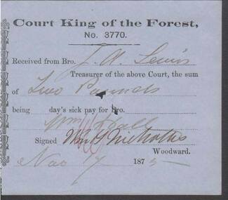 Document - ANCIENT ORDER OF FORESTERS NO. 3770 COLLECTION: RECEIPT