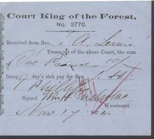 Document - ANCIENT ORDER OF FORESTERS NO. 3770 COLLECTION: RECEIPT