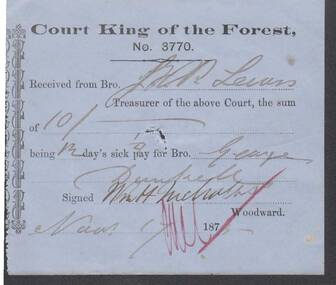 Document - ANCIENT ORDER OF FORESTERS NO. 3770 COLLECTION: RECEIPT