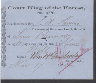 Document - ANCIENT ORDER OF FORESTERS NO. 3770 COLLECTION: RECEIPT