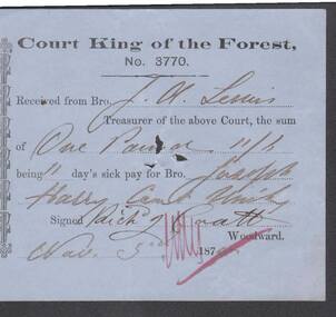 Document - ANCIENT ORDER OF FORESTERS NO. 3770 COLLECTION: RECEIPT