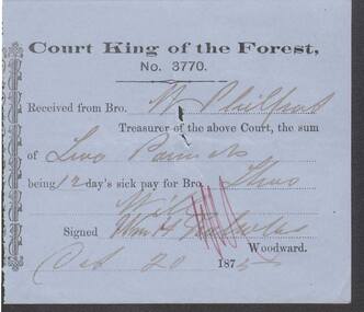 Document - ANCIENT ORDER OF FORESTERS NO. 3770 COLLECTION: RECEIPT